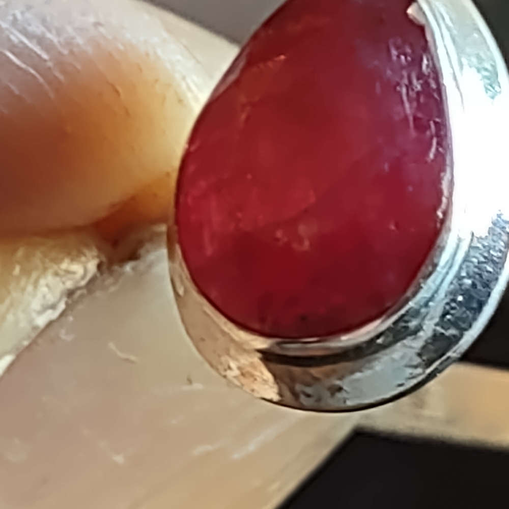 Elegant Red Spinel/Ruby and Sterling Silver Pearl Shape Ring Size 6.75